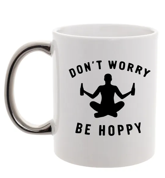 Чашка з кольоровою ручкою Don`t worry be hoppy Срібло фото