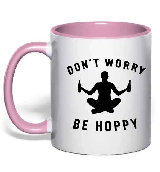 Чашка з кольоровою ручкою Don`t worry be hoppy Ніжно рожевий фото