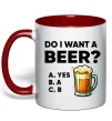 Чашка с цветной ручкой Do i want a beer? Красный фото
