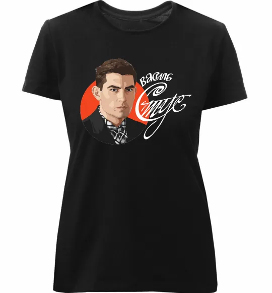 Женская премиум футболка Стус Василь портрет та підпис Черный фото