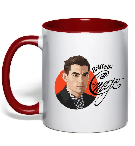 Чашка с цветной ручкой Стус Василь портрет та підпис Красный фото