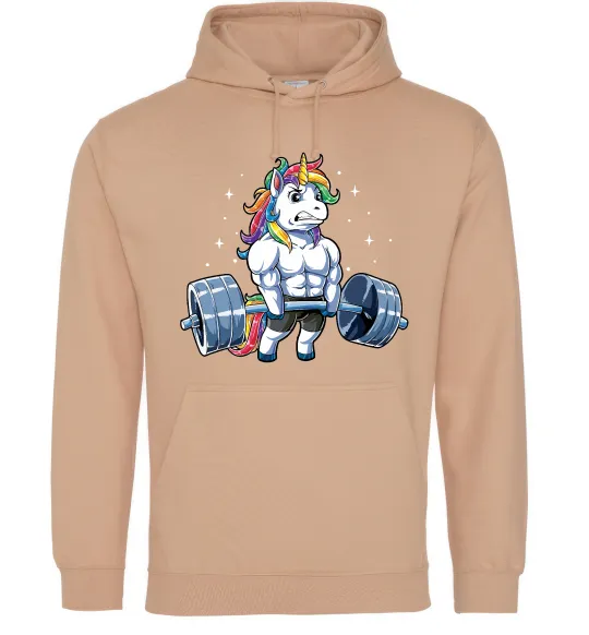 Чоловіча толстовка (худі) Єдиноріг з штангою, колір - пісочний, розмір - XL Пісочний фото