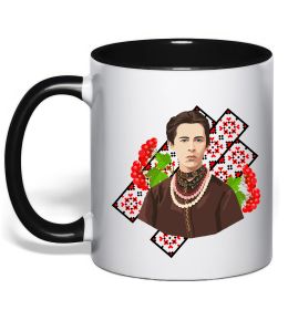 Чашка з кольоровою ручкою Леся Українка та калина