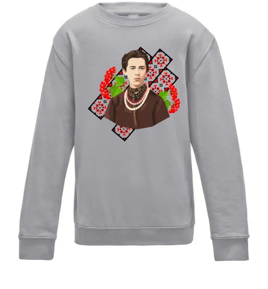 Детский Свитшот Леся Українка та калина Серый меланж фото