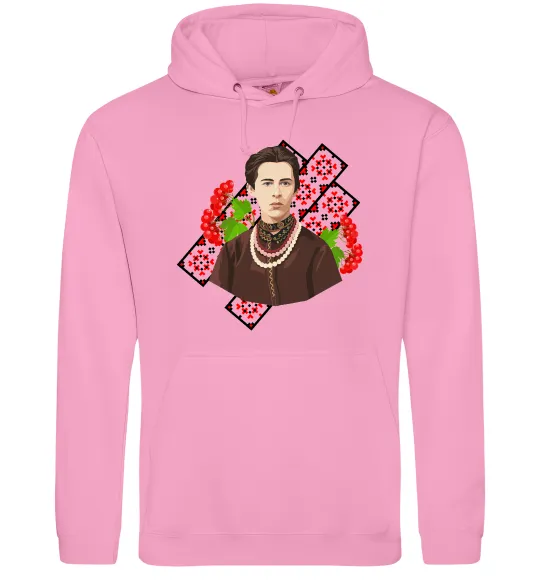 Мужская толстовка (худи) Леся Українка та калина Розовый фото