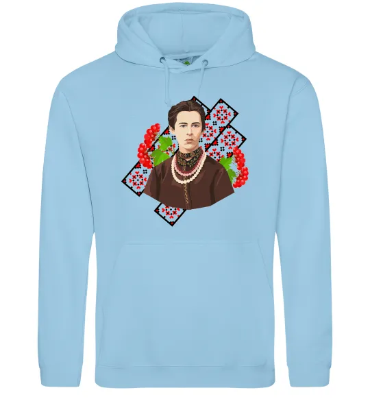 Женская толстовка (худи) Леся Українка та калина Голубой фото