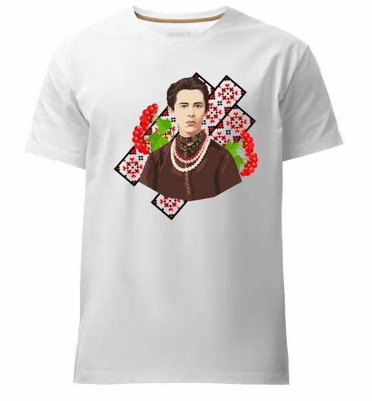 Мужская премиум футболка Леся Українка та калина Белый фото