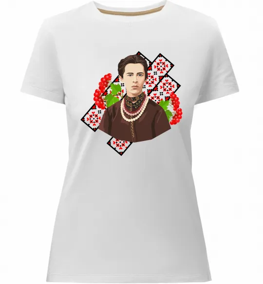 Женская премиум футболка Леся Українка та калина Белый фото