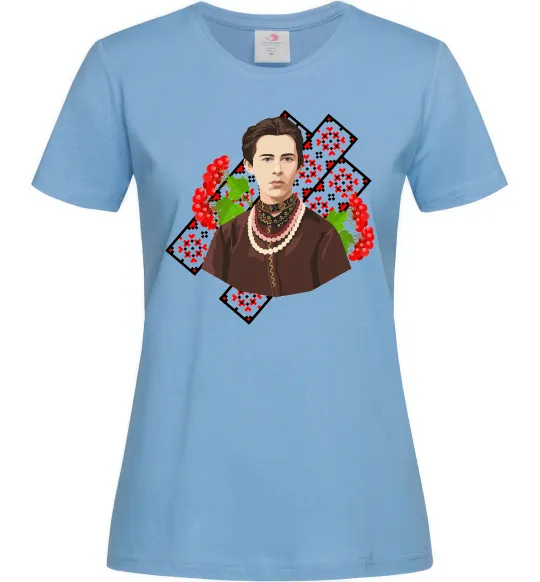 Женская футболка Леся Українка та калина Голубой фото