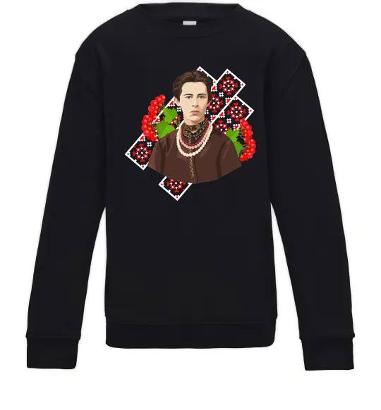 Детский Свитшот Леся Українка та калина Черный фото