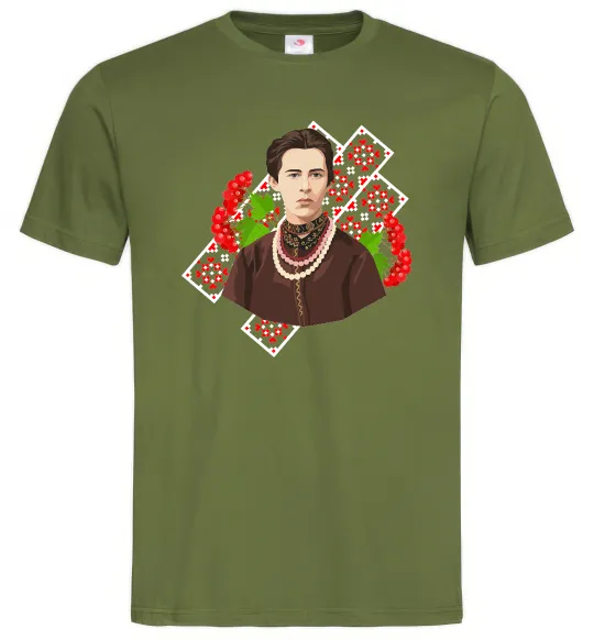 Мужская футболка Леся Українка та калина Оливковый фото