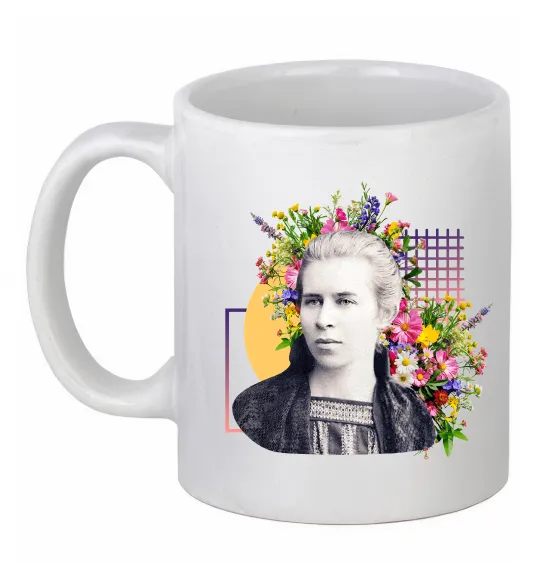 Чашка керамическая Леся Українка з квітами Белый фото