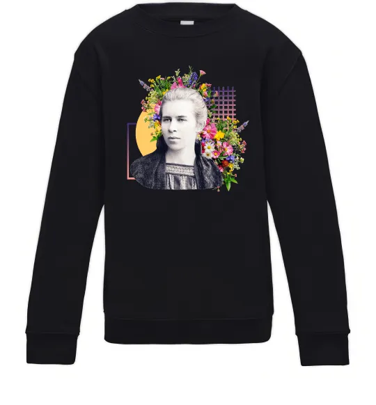 Детский Свитшот Леся Українка з квітами Черный фото
