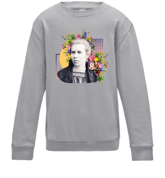 Детский Свитшот Леся Українка з квітами Серый меланж фото