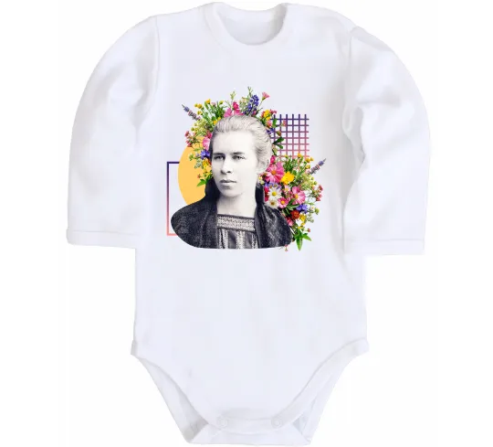 Детский боди Леся Українка з квітами Белый фото