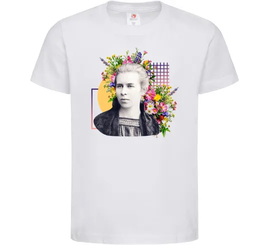 Детская футболка Леся Українка з квітами Белый фото