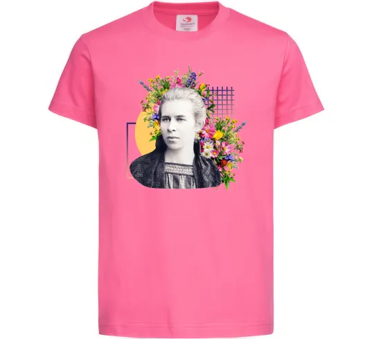 Детская футболка Леся Українка з квітами Ярко-розовый фото