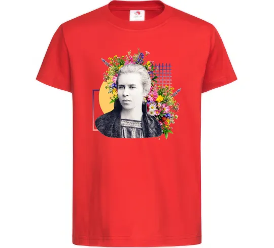 Детская футболка Леся Українка з квітами Красный фото