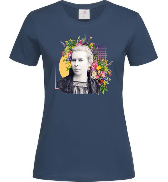 Женская футболка Леся Українка з квітами Темно-синий фото