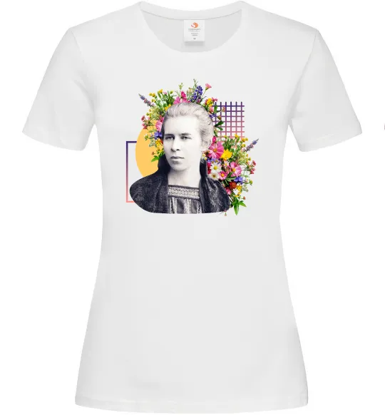 Женская футболка Леся Українка з квітами Белый фото