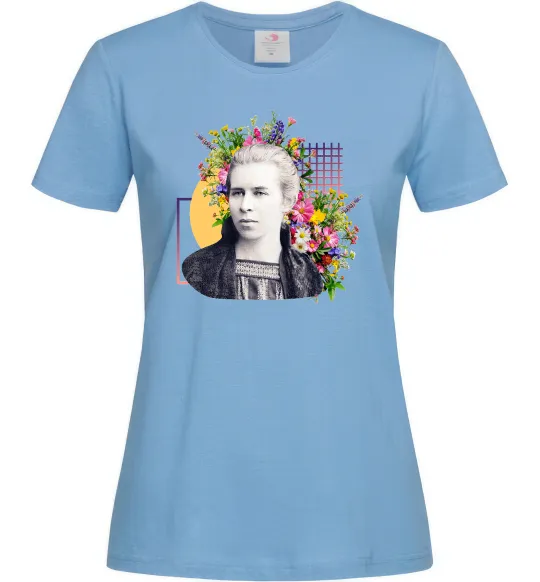Женская футболка Леся Українка з квітами Голубой фото