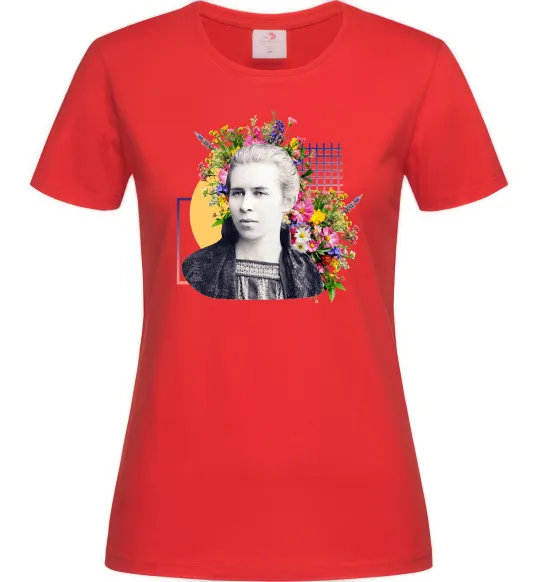 Женская футболка Леся Українка з квітами Красный фото