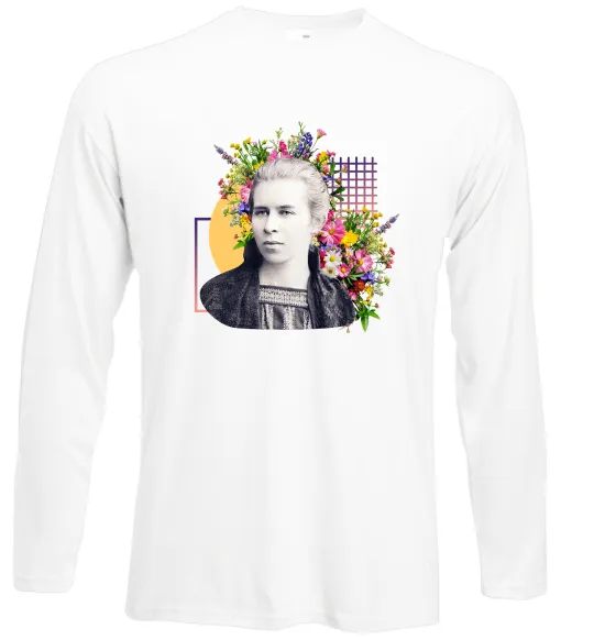 Лонгслив Леся Українка з квітами Белый фото