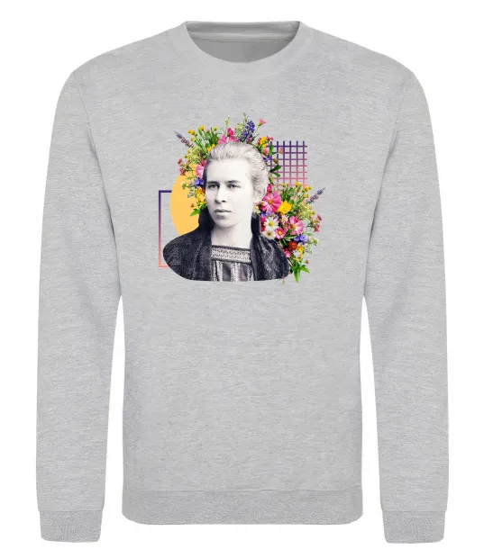 Свитшот Леся Українка з квітами Серый меланж фото