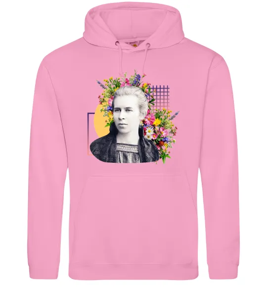 Чоловіча толстовка (худі) Леся Українка з квітами Рожевий фото