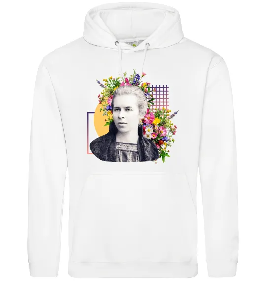 Мужская толстовка (худи) Леся Українка з квітами Белый фото