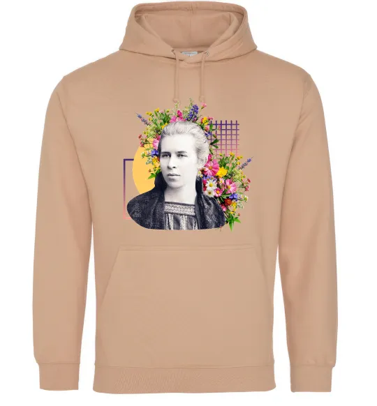 Мужская толстовка (худи) Леся Українка з квітами Песочный фото