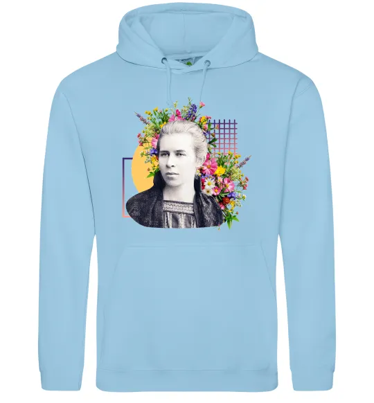 Чоловіча толстовка (худі) Леся Українка з квітами Блакитний фото