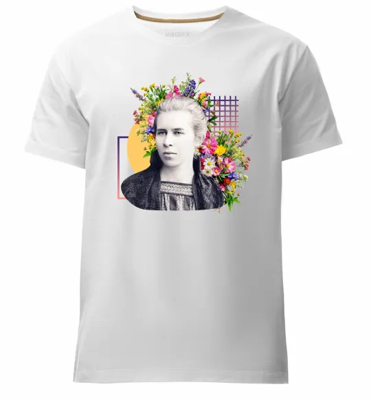 Мужская премиум футболка Леся Українка з квітами Белый фото