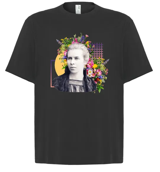 Футболка Оверсайз Леся Українка з квітами Черный фото