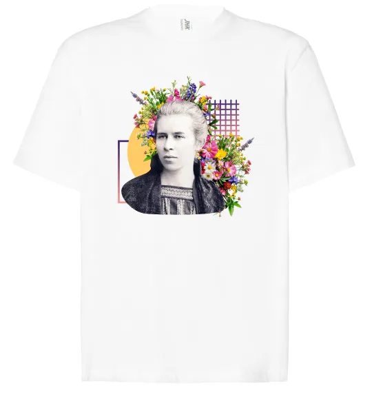 Футболка Оверсайз Леся Українка з квітами Белый фото