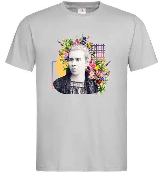 Мужская футболка Леся Українка з квітами Серый фото