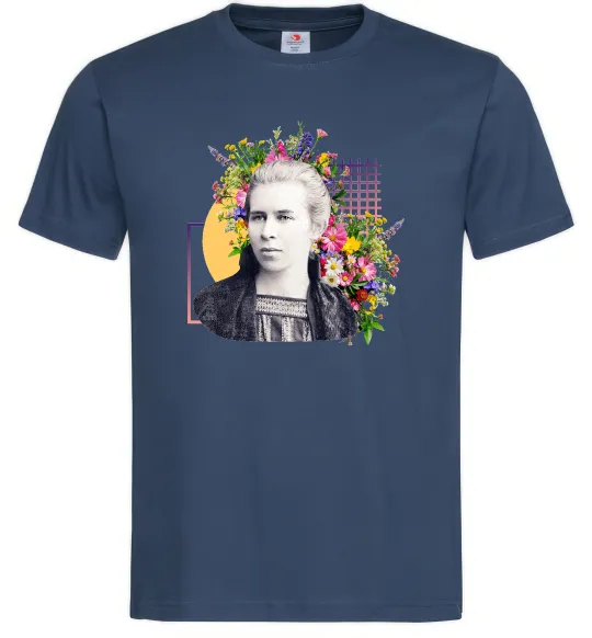 Мужская футболка Леся Українка з квітами Темно-синий фото