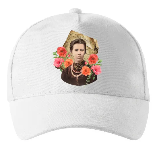 Кепка Леся Українка портрет з маками Белый фото