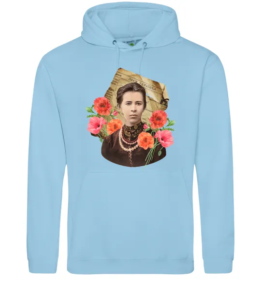 Мужская толстовка (худи) Леся Українка портрет з маками Голубой фото