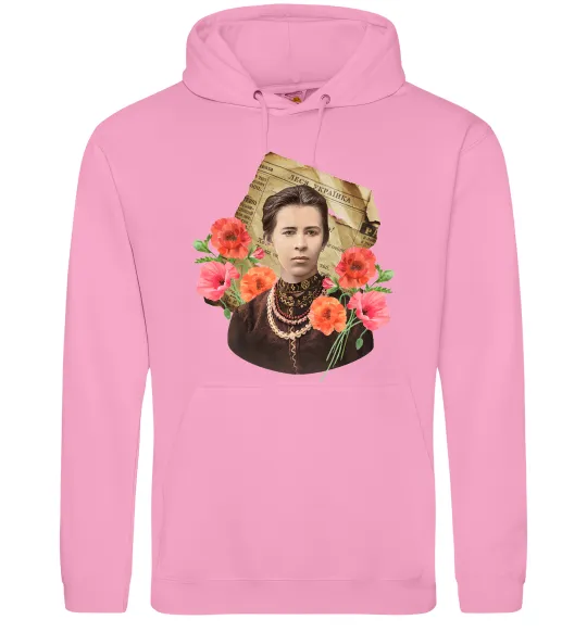 Жіноча толстовка (худі) Леся Українка портрет з маками Рожевий фото