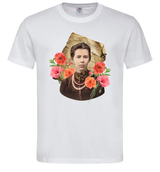 Мужская футболка Леся Українка портрет з маками Белый фото