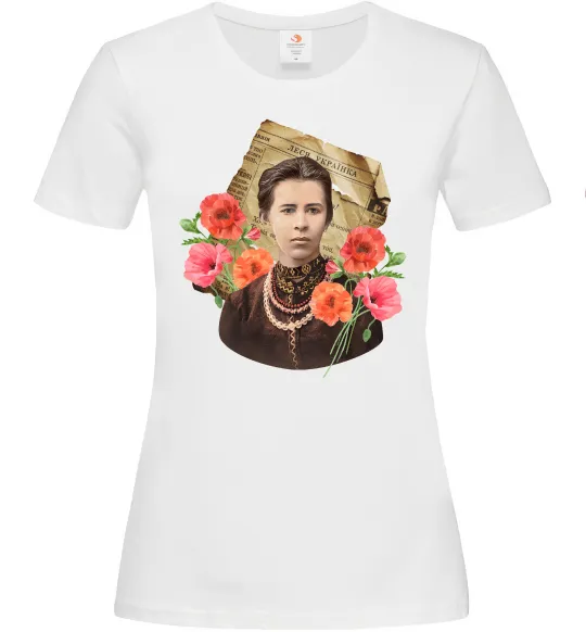 Женская футболка Леся Українка портрет з маками Белый фото
