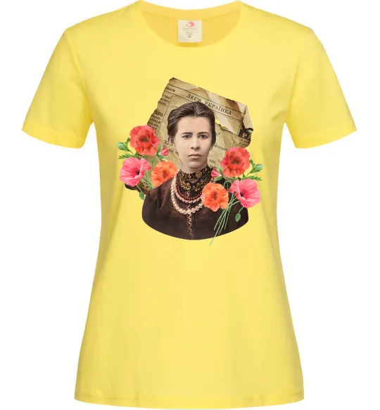 Женская футболка Леся Українка портрет з маками Лимонный фото