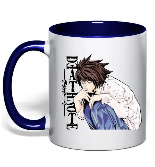 Чашка с цветной ручкой Death Note L персонаж Глубокий темно-синий фото
