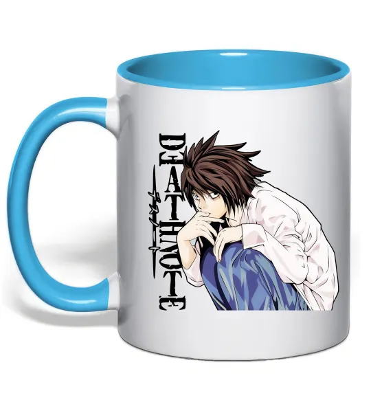 Чашка с цветной ручкой Death Note L персонаж Голубой фото