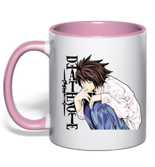 Чашка с цветной ручкой Death Note L персонаж Нежно розовый фото
