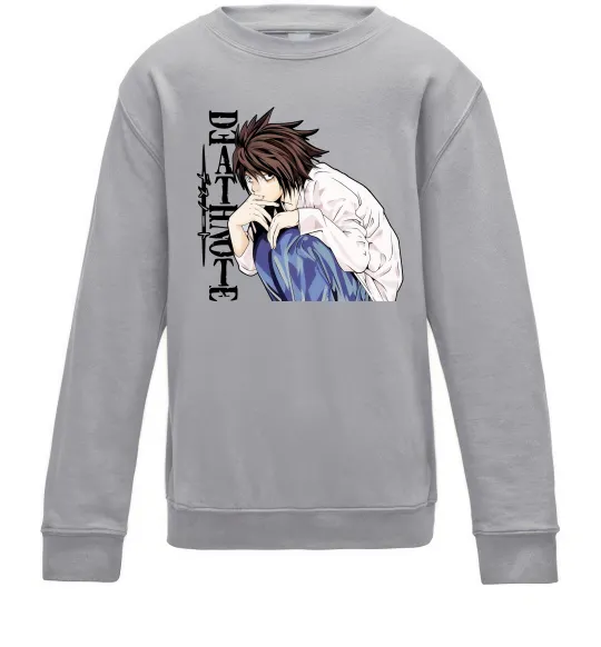 Детский Свитшот Death Note L персонаж Серый меланж фото