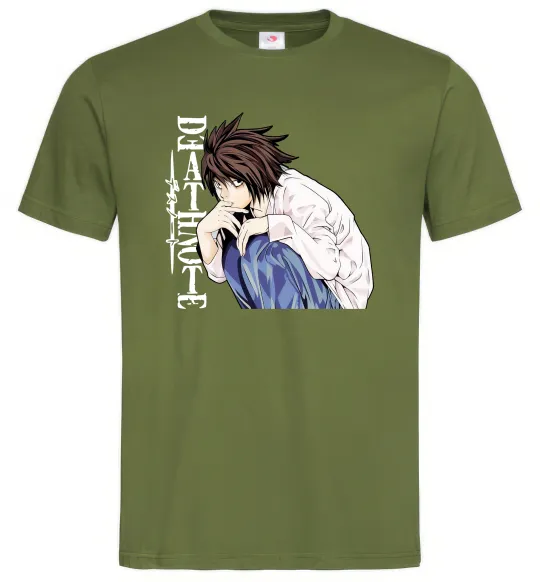 Мужская футболка Death Note L персонаж Оливковый фото