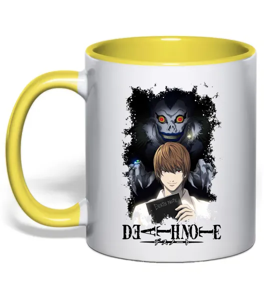 Чашка с цветной ручкой Death Note Рюк Лайт Лимонный фото