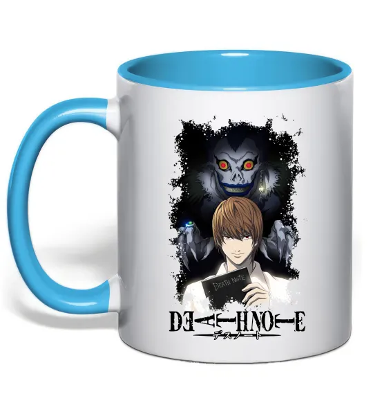 Чашка с цветной ручкой Death Note Рюк Лайт Голубой фото